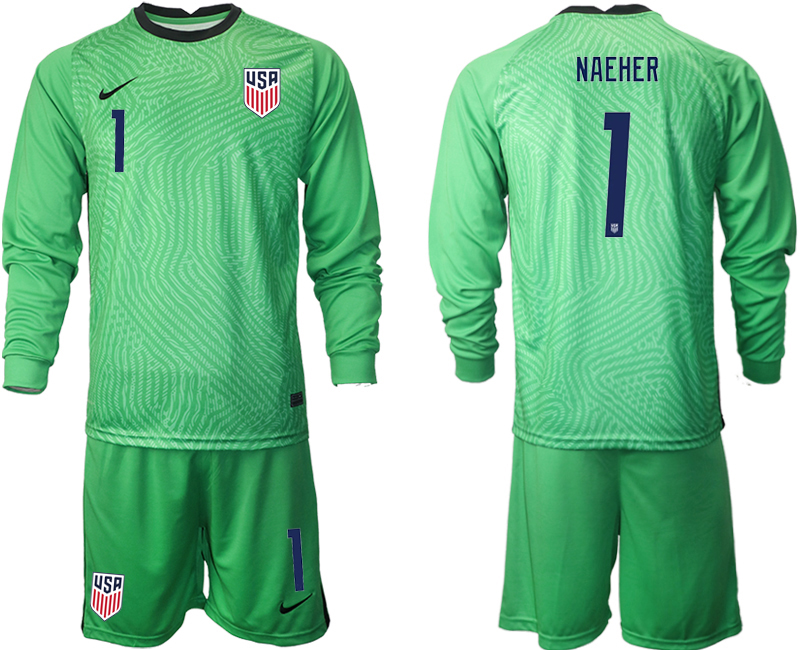 Men 2020-2021 Season National team United States goalkeeper Long sleeve green #1 Soccer Jersey